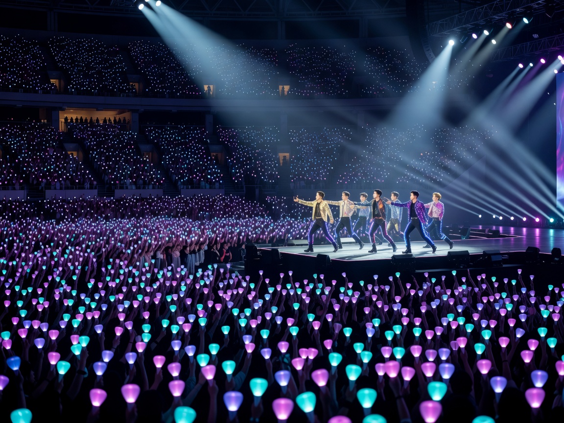 K-Pop Stadium Concert Lightsticks Night Performance glow in stadium
